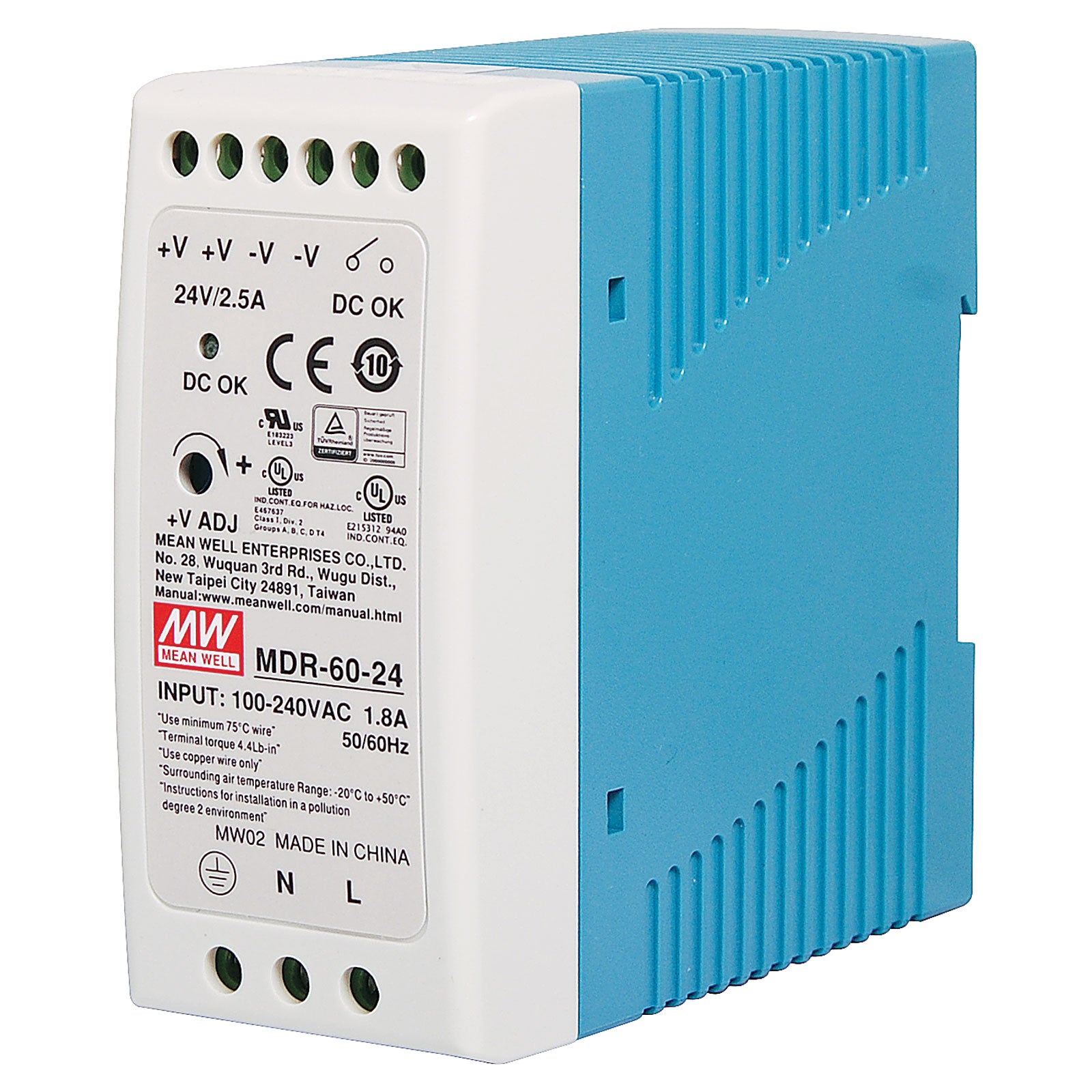 MDR-60-24 - Mean Well 60W DIN Rail Mount Switchmode Power Supply 24VDC 2.5A