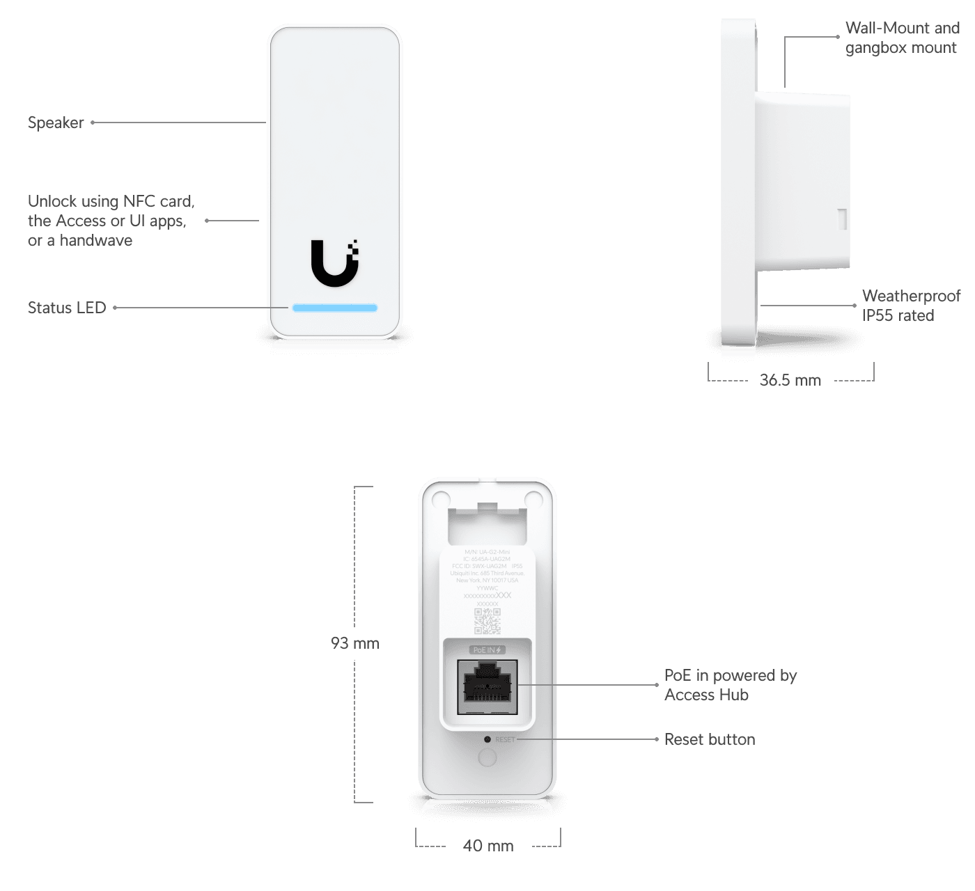 UA-G2 - Ubiquiti Compact, second-generation NFC card reader and request-to-exit device