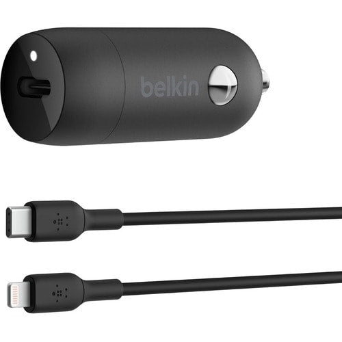 CCA004BT1MBK-B5 - Belkin BoostCharge 30W USB-C Car Charger + USB-C to Lightning Cable - 12 V DC Input - 3 A Output - Black