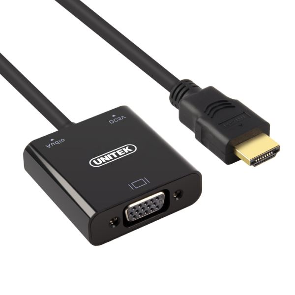 Y-6333 Y-6333 Unitek HDMI to VGA Converter with Audio. 17cm Cable Length. Convert