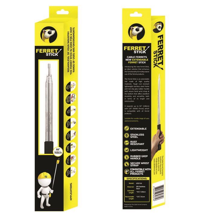 CFST-55 - FERRET STICK Extendable Stick (31 to 140cm). Stainless steel, Rust resistant, Rubber grip handle - 0