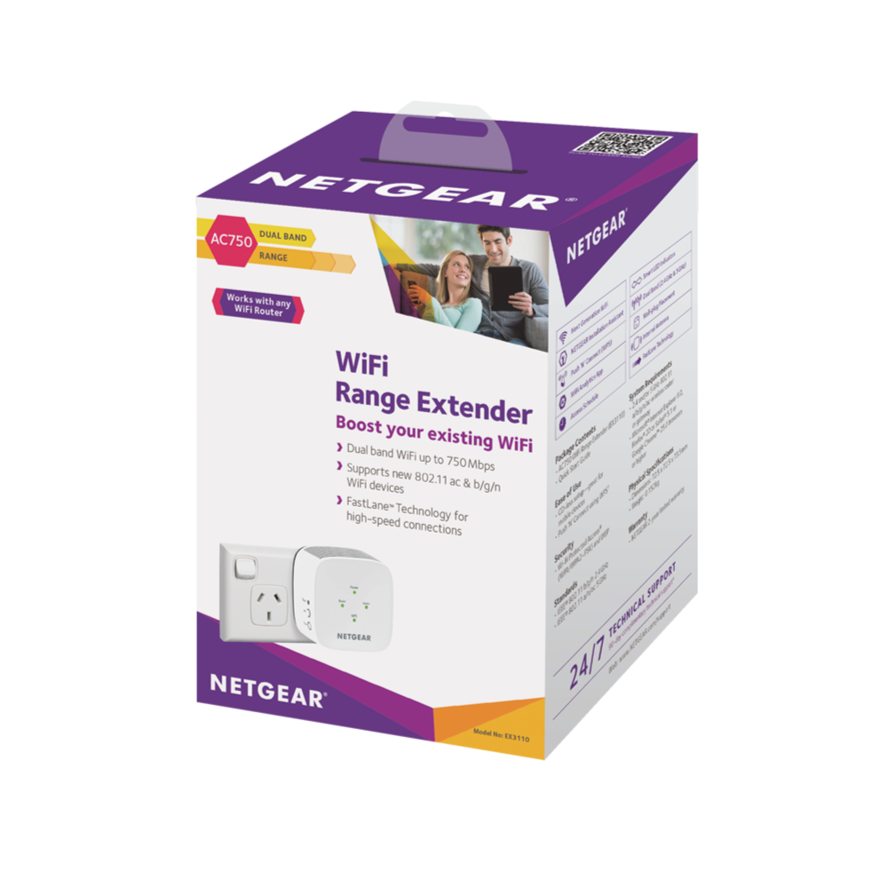 Netgear EX3110-100AUS - AC750 WiFi Range Extender - Wall Plug
