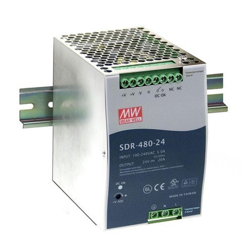 SDR-480-24 - Mean Well 24VDC 20A Din Rail Mount PSU