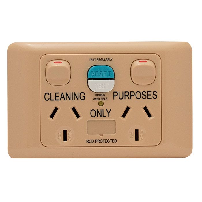 Socket Outlets Switched 10 Amp 250Va.c. with RCD 230-240Va.c. 20 Amp Type 1 10mA, marked “CLEANING PURPOSES ONLY”-Alliancewholesale
