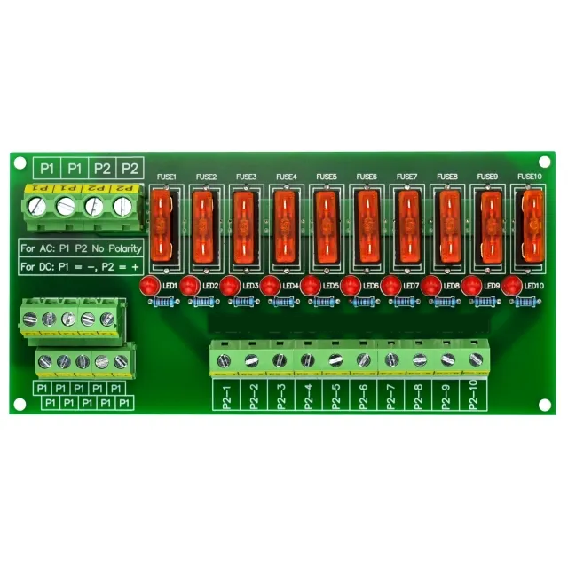 Fuse-Mod10-xA - AC/DC 5~32V Panel Mount 10 Position Power Distribution Fuse Module - 0