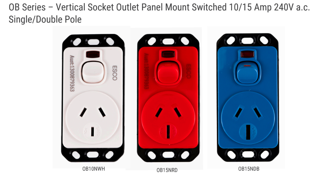 OB Series – Vertical Socket Outlet Panel Mount Switched 10/15 Amp 240V a.c. Single/Double Pole-Alliancewholesale