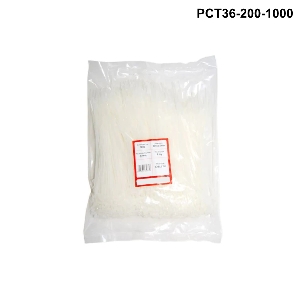 PCT36 - Plastic Cable Ties 3.6mm - 200mm - White - 100 or 1000 pack