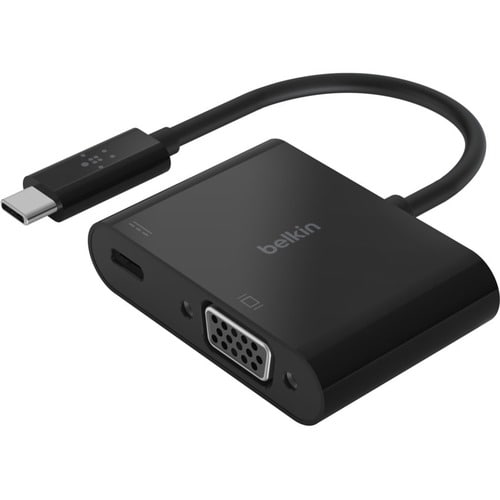 AVC001BTBK - Belkin USB-C to VGA + Charge Adapter - 1 x Type C USB Male - 1 x 15-pin HD-15 VGA Female, 1 x USB Type C
