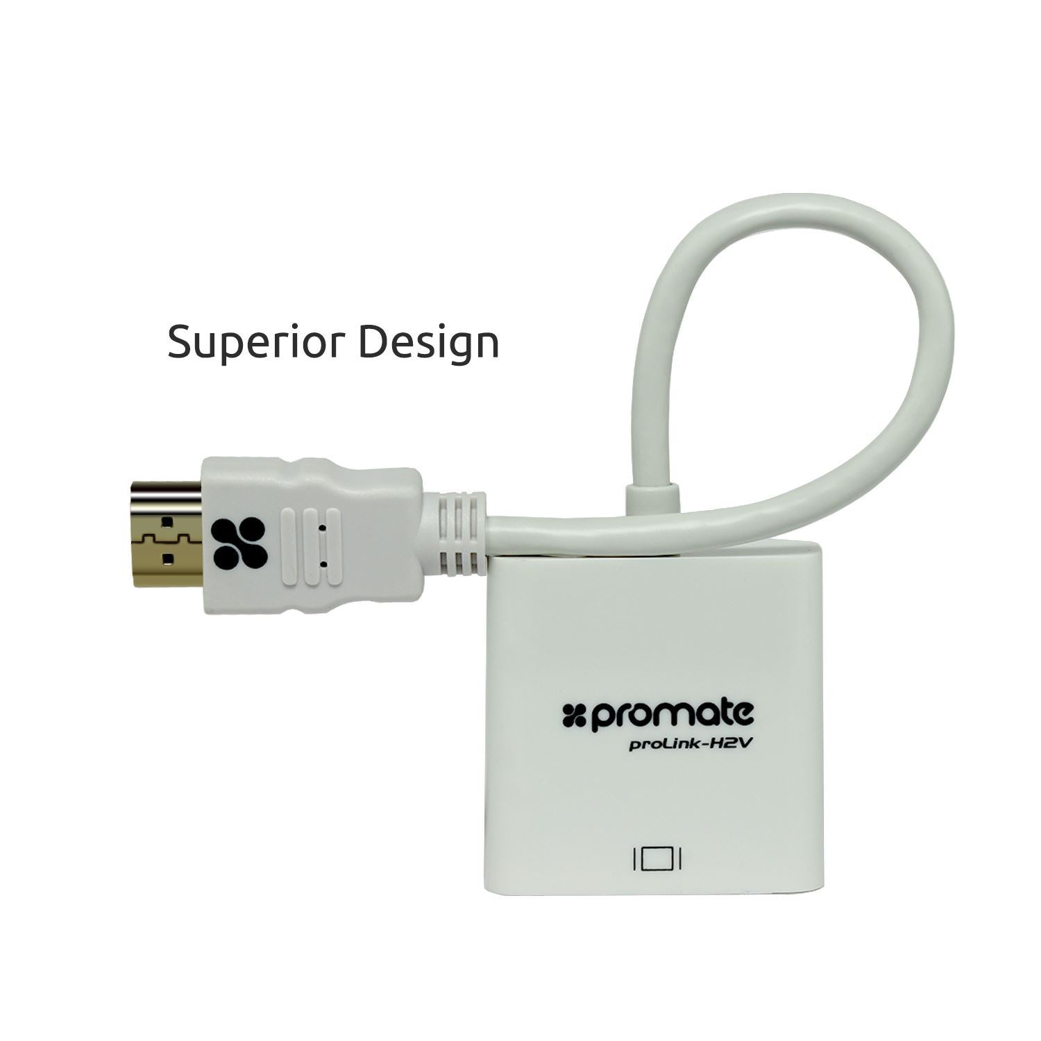 PROMATE_HDMI_(Male)_to_VGA_(Female)_Display_Adaptor_Kit._Supports_up_to_1920x1080@60Hz._Gold-Plated_HDMI_Connector._Supports_both_Windows_&_Mac._White_Colour. 1722