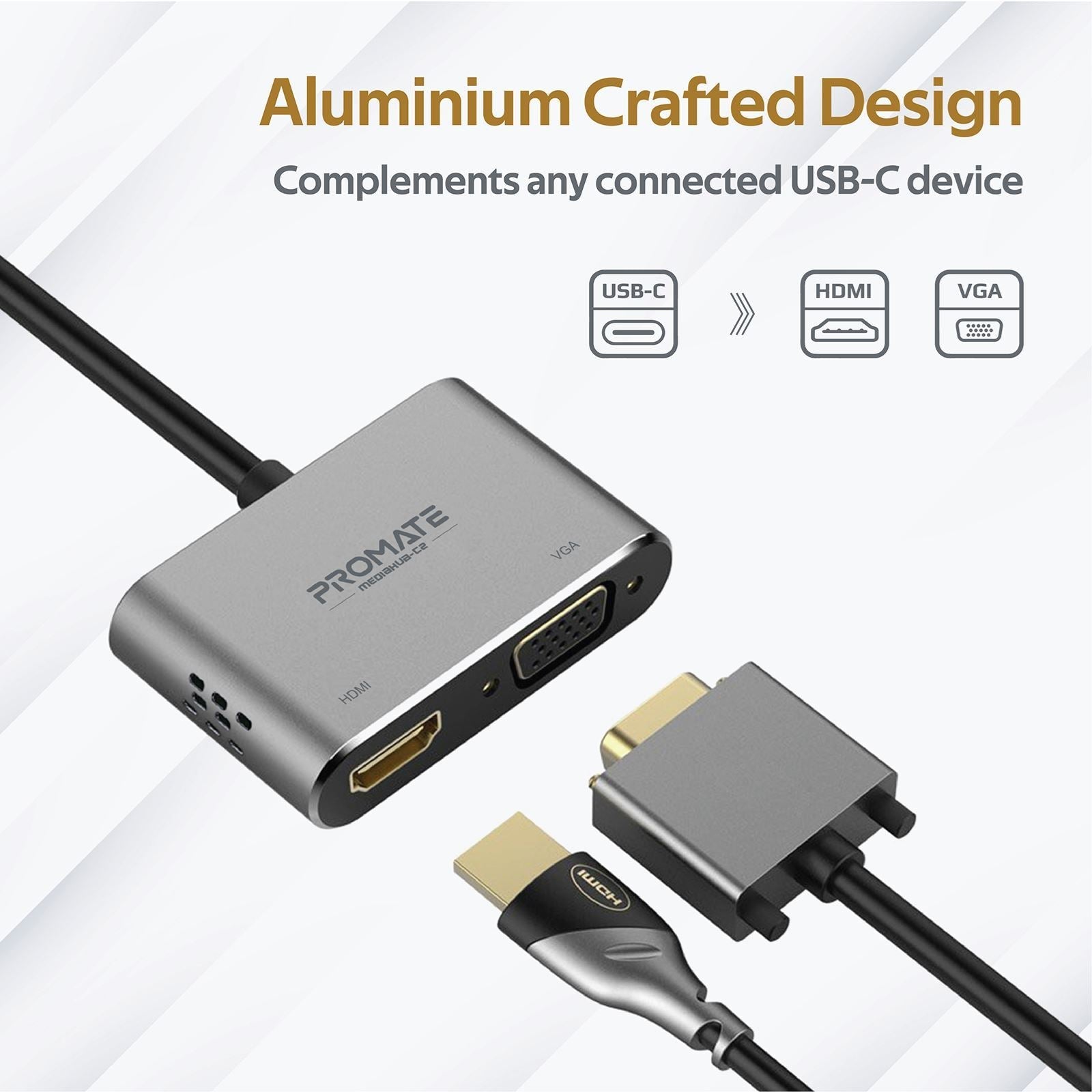 PROMATE_USB-C_Display_Adapter_with_4K_UHD_HDMI_&_1080p_VGA._Easy_Instal_Plug_&_Play._Grey_Colour 1499