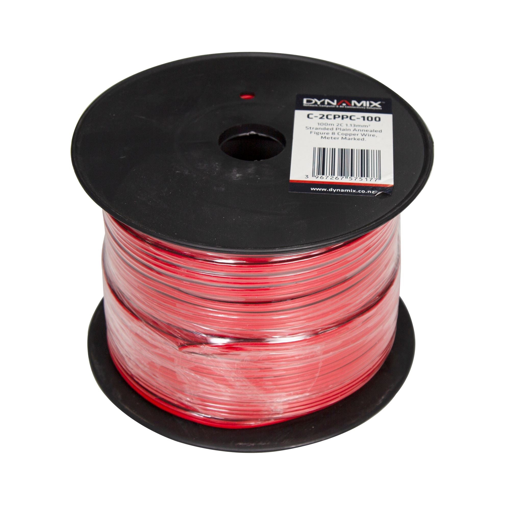 DYNAMIX_100m_2x_Core_1.13mm_Bar_Copper,_Red/Black_Trace_Figure_8x_Parallel_Power_Cable,_Meter_Marked,_16/03_x_2_CORE_V-90_50V_AC/120V