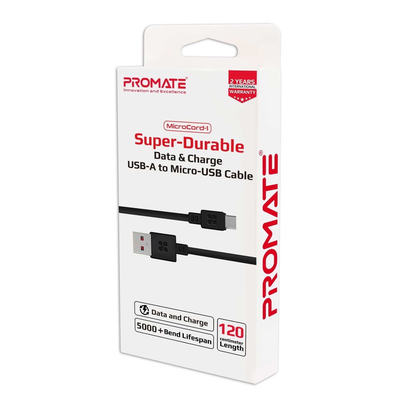 PROMATE_1.2m_USB-A_to_Micro-USB_Data_Sync_&_Charge_Cable._Supports_2A_Charging_&_Data_Transfer_up_to_480Mbps._Black_Colour. 1515