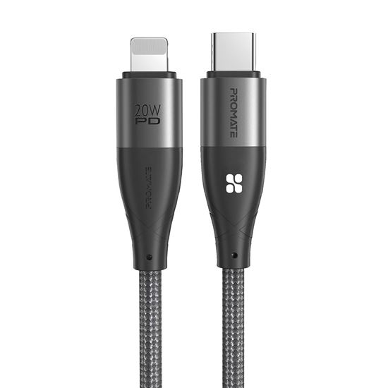 PROMATE_1.2m_20W_PD_USB-C_to_Lightning_Nylon_Braided_Anti-Snap_Cable._Charge_iPhone_12_up_to_4x_Faster_than_Standard_5W_Cables._Grey_Colour 1459
