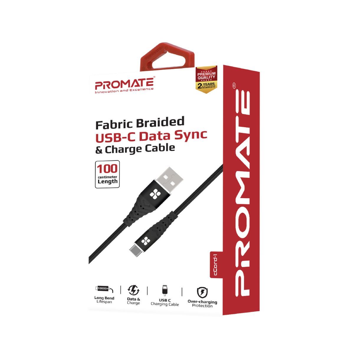 PROMATE_1M_Braided_USB-A_to_USB-C_Connector_Cable,_3A_Fast_Charging_Data_Transfer_Rate_480_Mbp_Tangle_Free_Design._Black 538