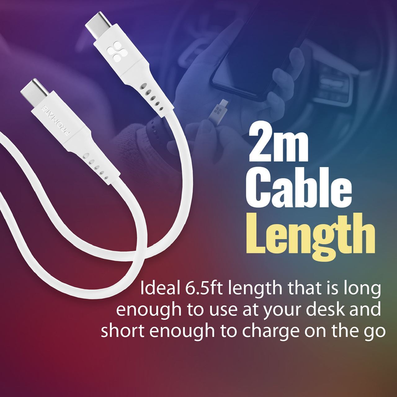 PROMATE_2m_USB-C_Data_and_Charging_Cable._Data_Transfer_Rate_480Mbps._60W_Power_Delivery._Durable_Soft_Silicon_Cable._Tangle_Resistant._25000+_Bend_Tested._White 1667
