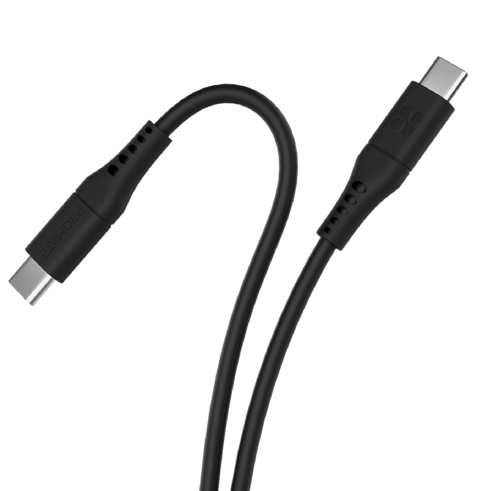 PROMATE_2m_USB-C_Data_and_Charging_Cable._Data_Transfer_Rate_480Mbps._60W_Power_Delivery._Durable_Soft_Silicon_Cable._Tangle_Resistant._25000+_Bend_Tested._Black 1664