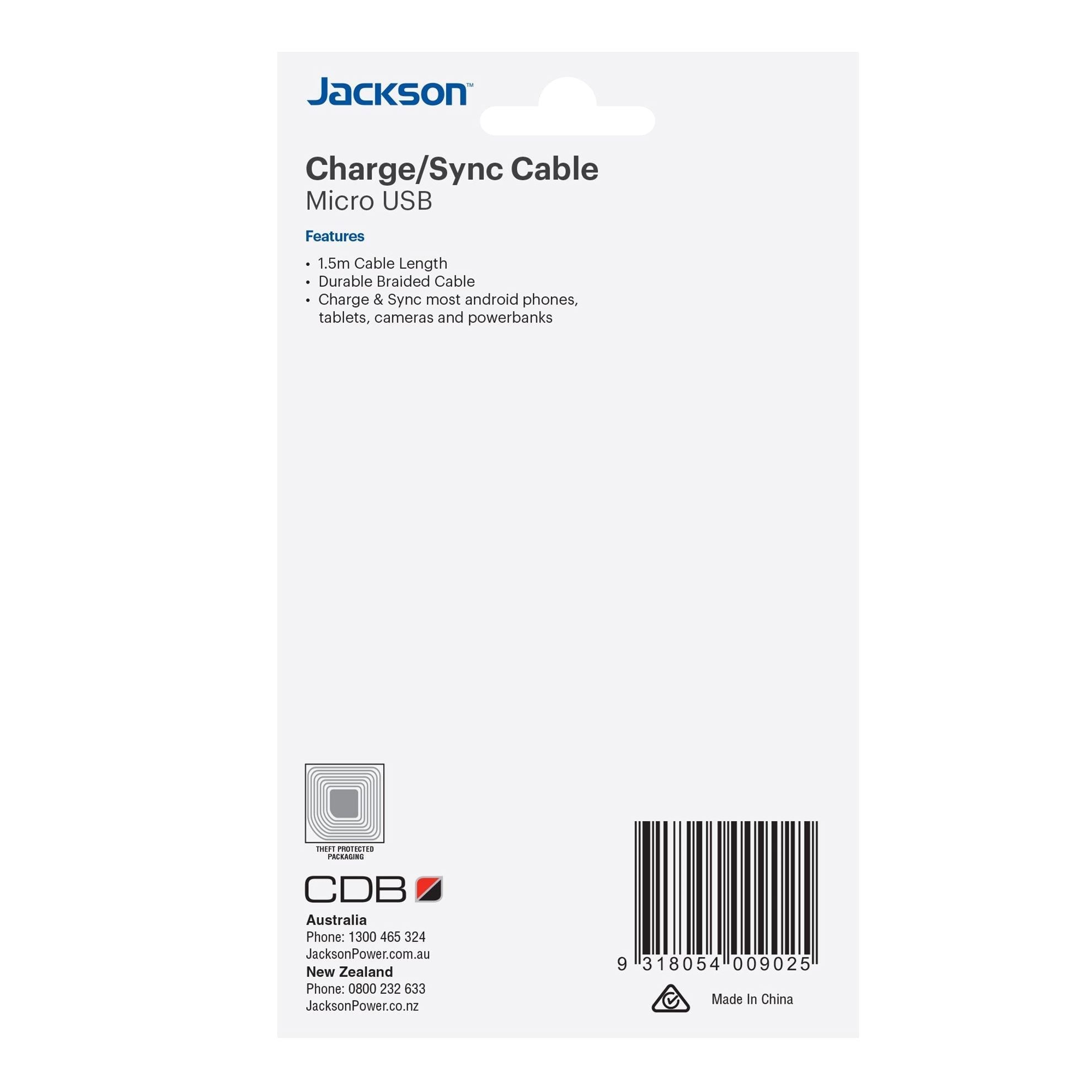 JACKSON_1.5m_USB-A_to_Micro_USB_Sync_&_Charge_Cable._Braided_Cable_Provides_Extra_Durability._Black_Colour. 157