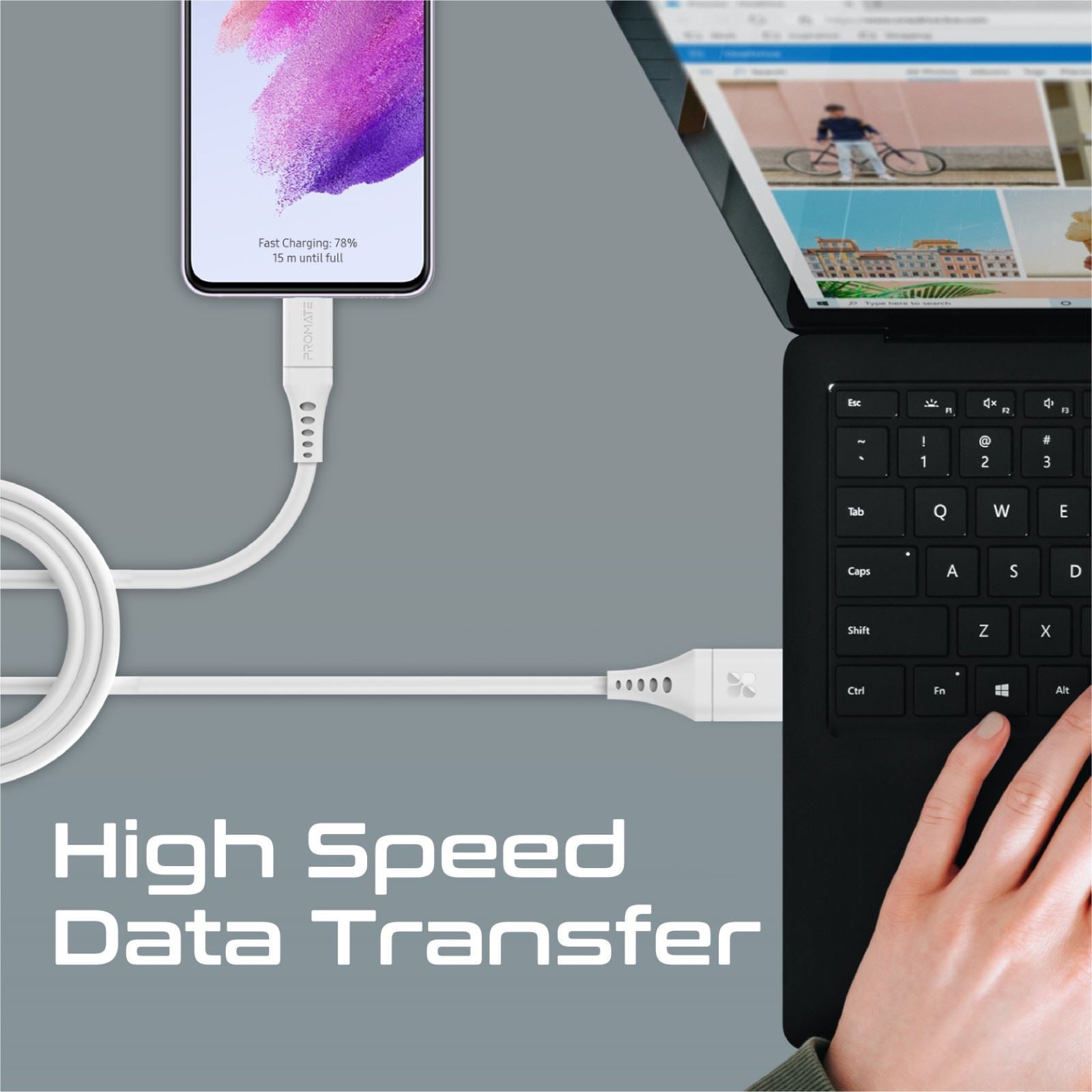 PROMATE_2m_USB-A_to_USB-C_Data_&_Charge_Cable._Data_Transfer_Rate_480Mbps._Total_Current_3A._Durable_Soft_Silcone_Cable._Tangle_Resistant_25000+_Bend_Tested._White 1644