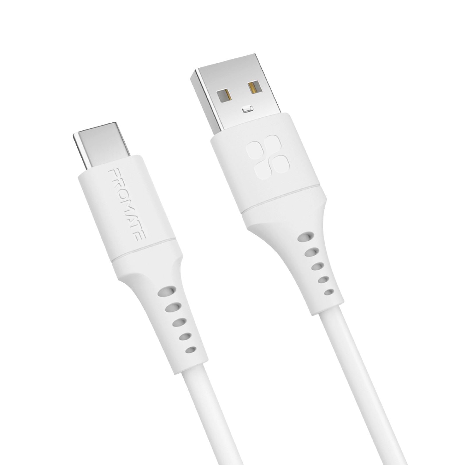 PROMATE_1.2m_USB-A_to_USB-C_Data_&_Charge_Cable._Data_Transfer_Rate_480Mbps._Total_Current_3A._Durable_Soft_Silcon_Cable._Tangle_Resistant_25000+_Bend_Tested._White 1639