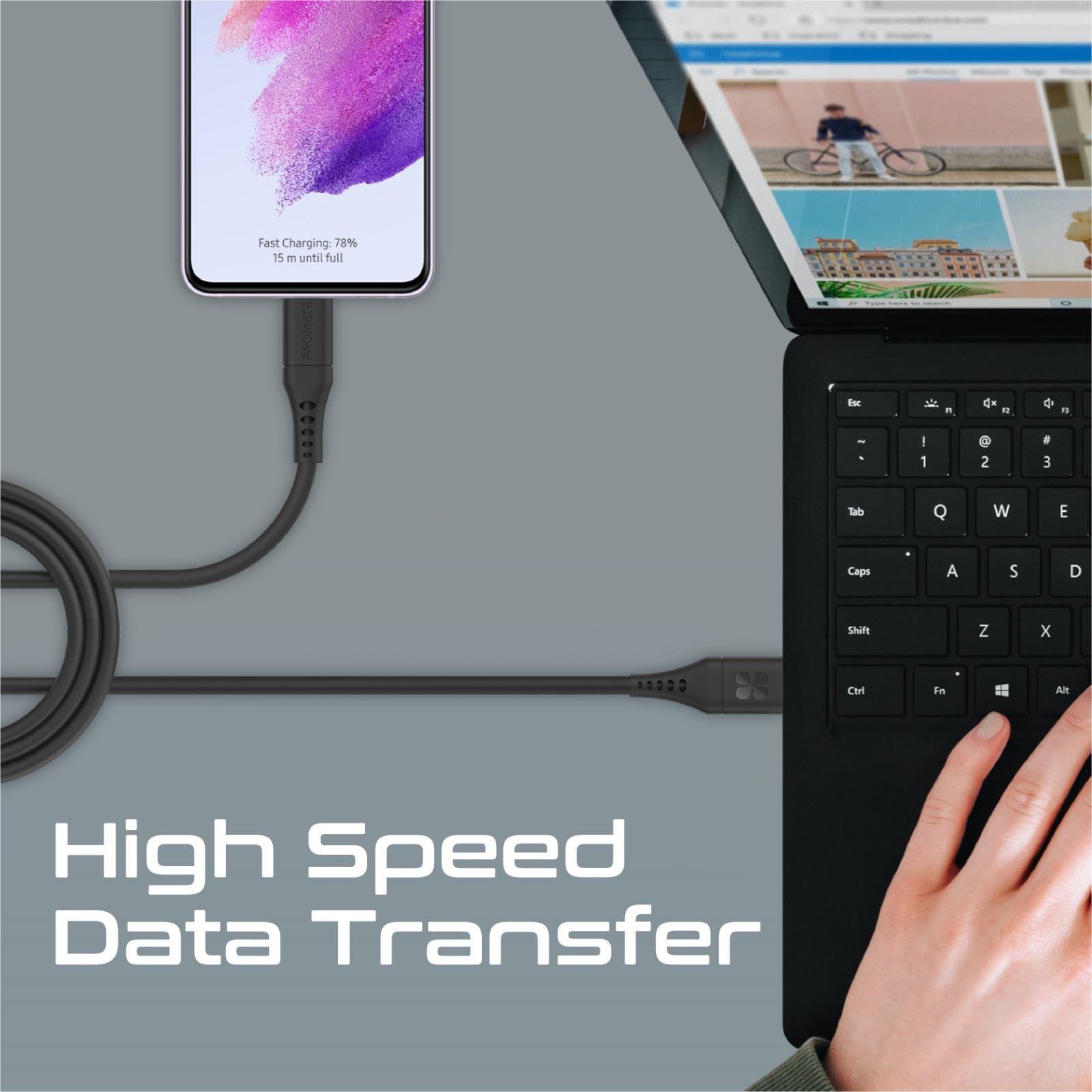 PROMATE_1.2m_USB-A_to_USB-C_Data_&_Charge_Cable._Data_Transfer_Rate_480Mbps._Total_Current_3A._Durable_Soft_Silcon_Cable._Tangle_Resistant_25000+_Bend_Tested._Black 1637
