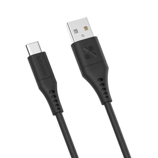 PROMATE_1.2m_USB-A_to_USB-C_Data_&_Charge_Cable._Data_Transfer_Rate_480Mbps._Total_Current_3A._Durable_Soft_Silcon_Cable._Tangle_Resistant_25000+_Bend_Tested._Black 1634