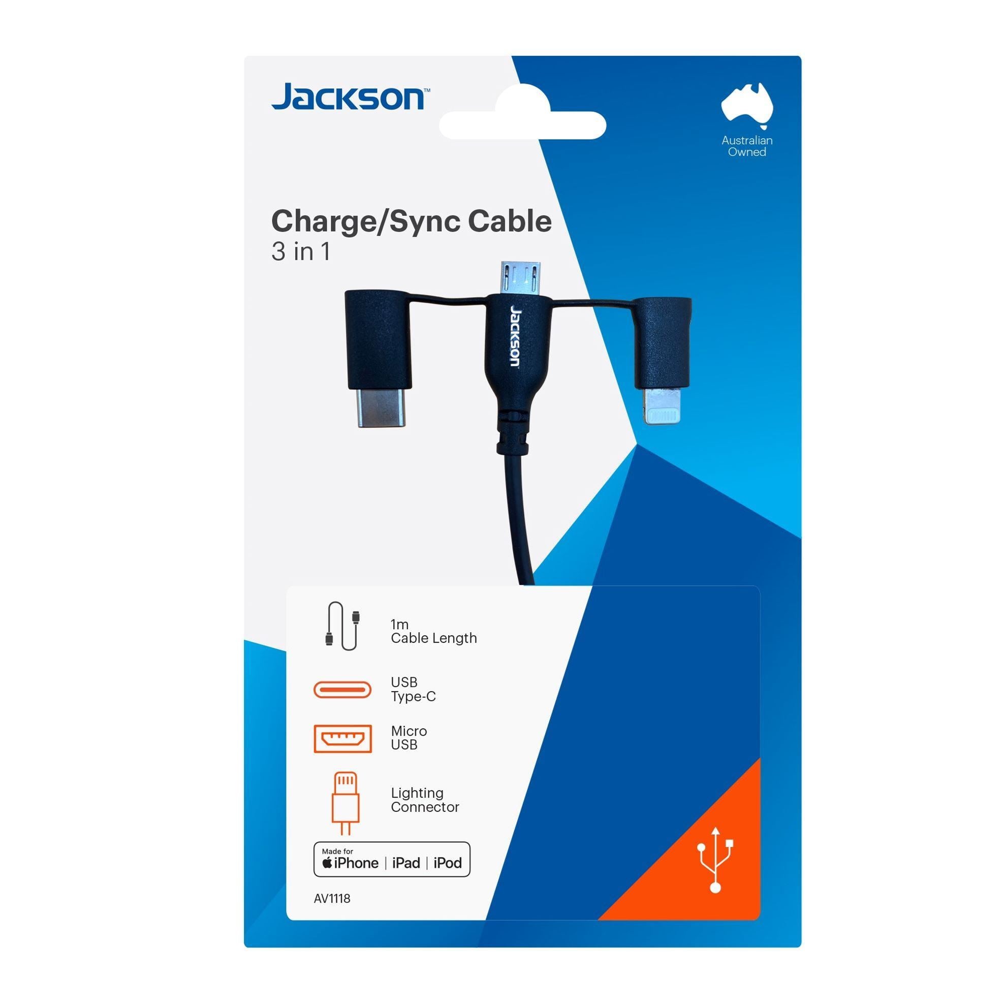 JACKSON_1m_MFi_Certified_3-in-1_Sync_&_Charge_Cable._Includes_Micro_USB,_USB-C_&_Lightning_Connectors._Saddle_USB-C_or_Lightning_Connector_onto_Micro_USB_&_Plug_into_USB_Port._Black 166
