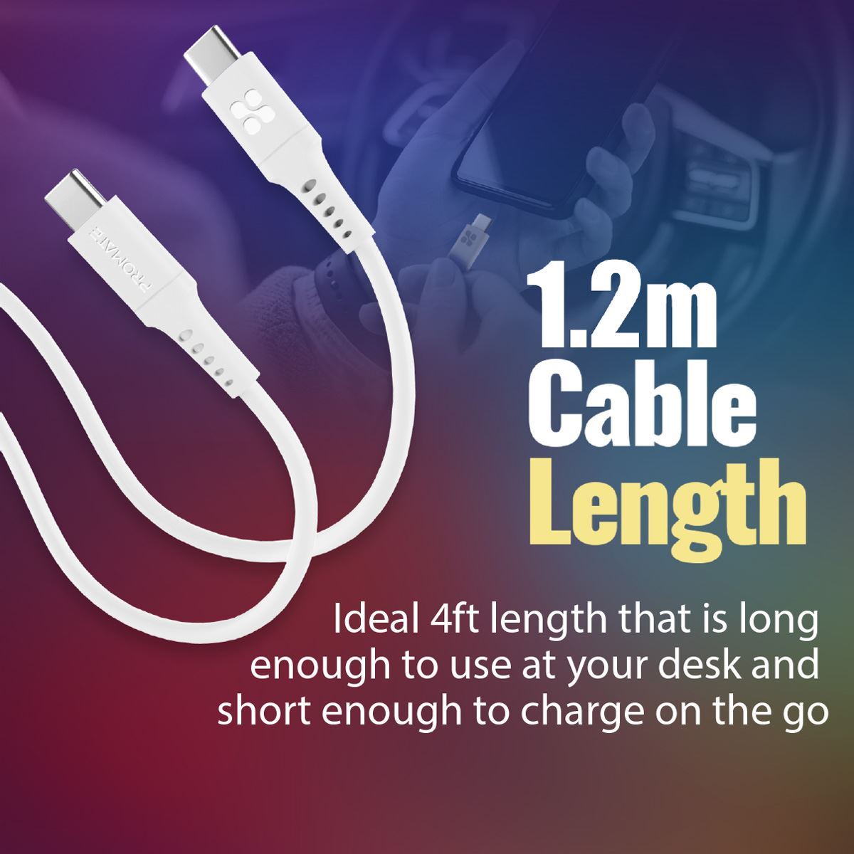 PROMATE_1.2m_USB-C_Data_and_Charging_Cable._Data_Transfer_Rate_480Mbs._60W_Power_Delivery._Durable_Soft_Silicon_Cable._Tangle_Resistant.25000+_Bend_Tested._White 1662