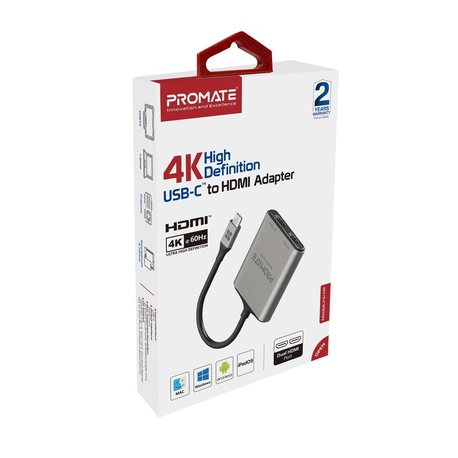 PROMATE_4K_USB-C_Connector_to_Dual_HDMI_Adapter._Compatible_with_All_USB-C_Output_Devices_Including_Win,_iOS,_&_Android._Easy_Plug_&_Play._Grey 1506