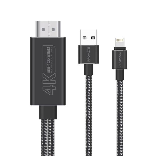PROMATE_1.8m_4K_Lightning_Connector_to_HDMI_Cable._Includes_USB-A_Charging_Bridge_Cable/Connector,_Compatible_with_iOS_12_&_Above,_Easy_Plug_&_Play._Black 1507