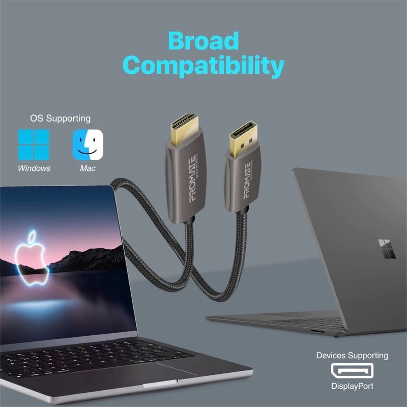 PROMATE_2m_DisplayPort_to_HDMI_Cable._Max_Resolution_4K@60Hz._Transfer_Rate_18Gbps._Superior_Stability_with_no_Signal_Loss._Reinforced_Corrosion_Resistant_Connections 1714