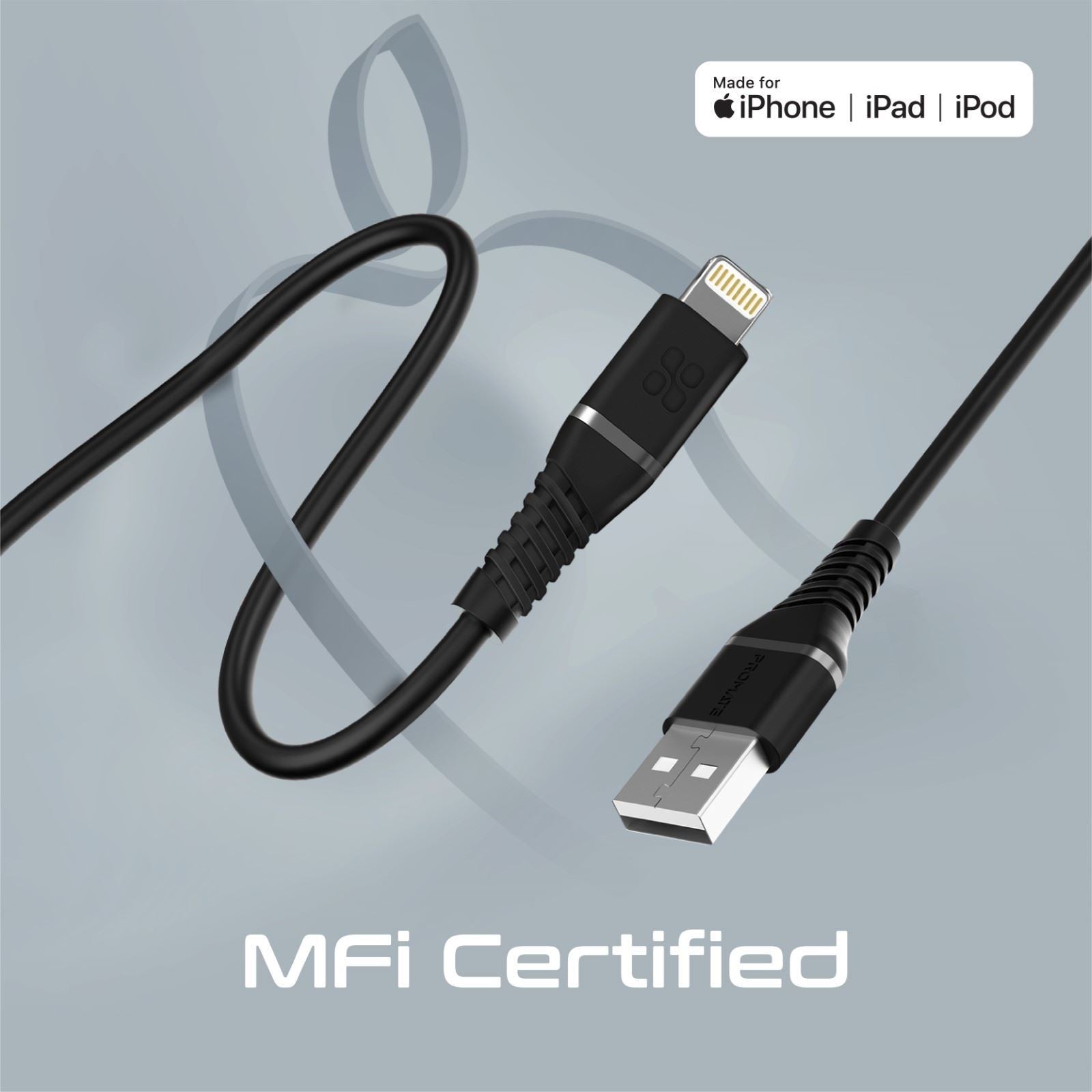 PROMATE_1.2m_MFI_Certified_USB-A_to_Lightning_Data_&_Charge_Cable._Data_Transfer_Rate_480Mbps._Total_Current_2.4A._Durable_Soft_Silicon_Cable._Tangle_Resistant_25000_Bend_July_Sale_-_20%_OFF 1581