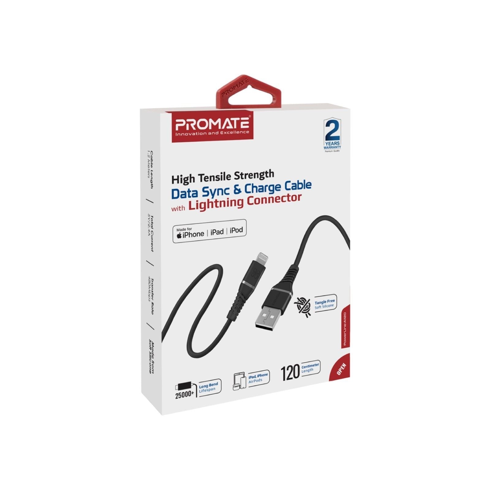 PROMATE_1.2m_MFI_Certified_USB-A_to_Lightning_Data_&_Charge_Cable._Data_Transfer_Rate_480Mbps._Total_Current_2.4A._Durable_Soft_Silicon_Cable._Tangle_Resistant_25000_Bend_July_Sale_-_20%_OFF 1582