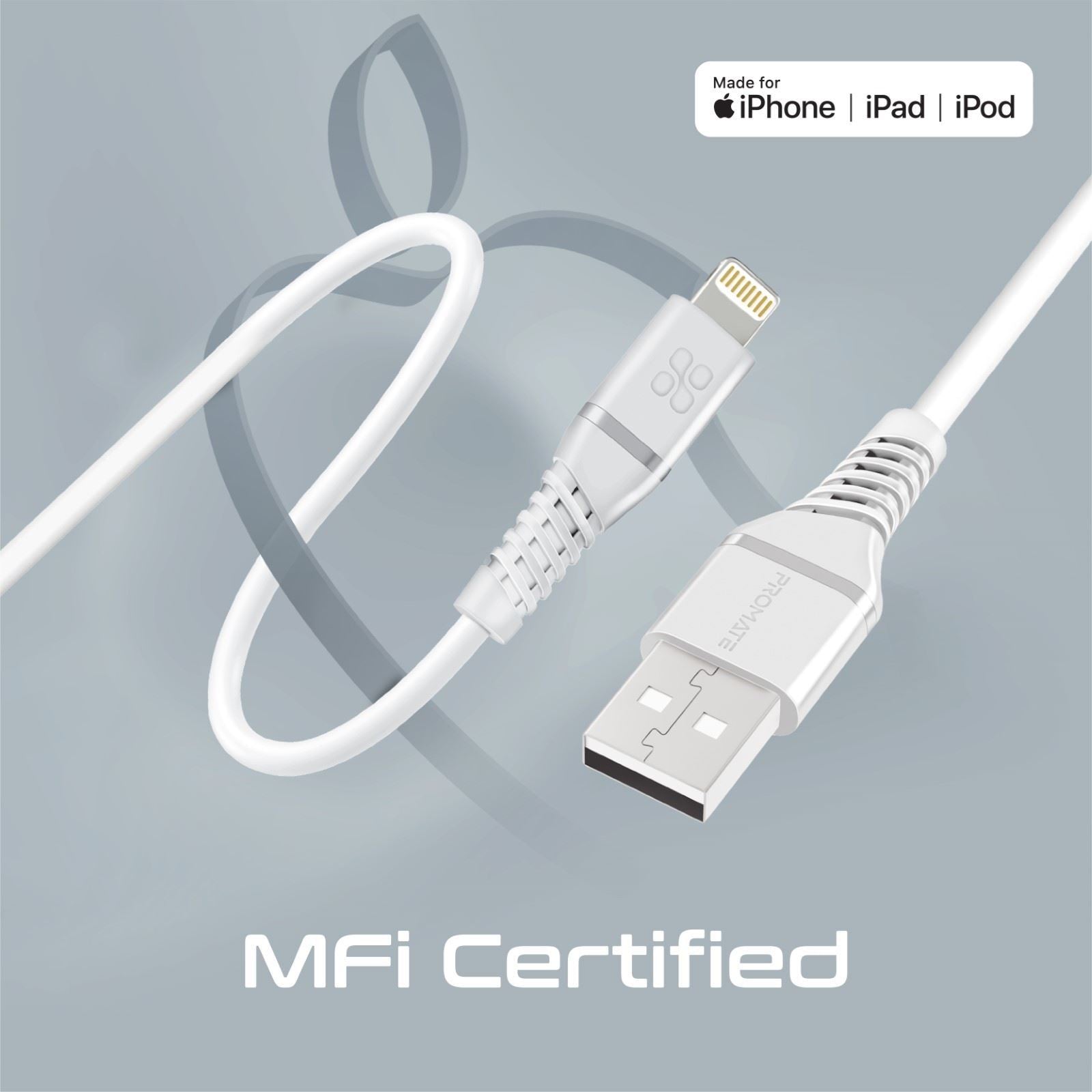 PROMATE_1.2m_MFI_Certified_USB-C_to_Lightning_Data_&_Charge_Cable._Data_Transfer_Rate_480Mbps._Total_Current_2.2A._Durable_Soft_Silicon_Cable._Tangle_Resistant_25000_Bend_Lifespan.White 1595
