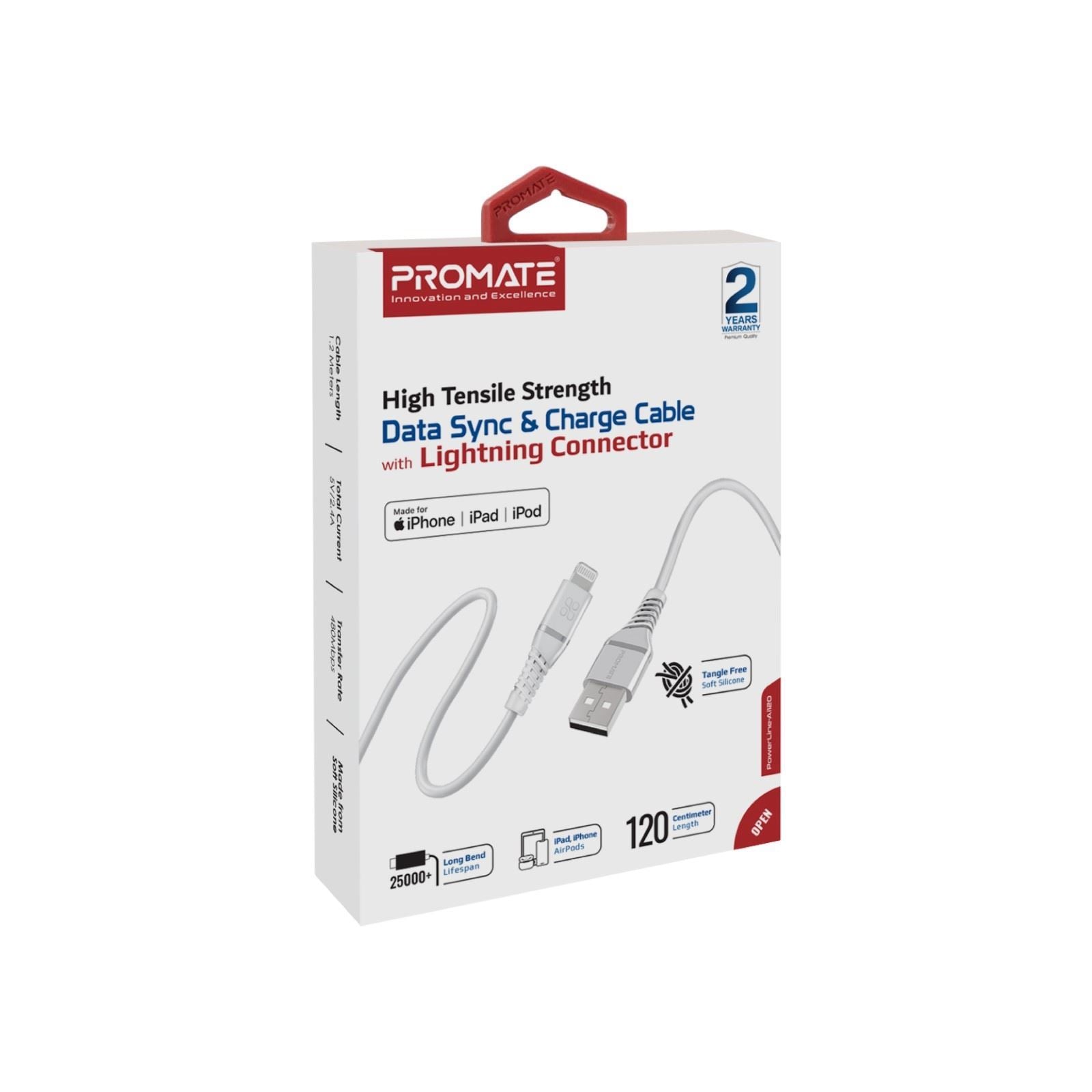 PROMATE_1.2m_MFI_Certified_USB-C_to_Lightning_Data_&_Charge_Cable._Data_Transfer_Rate_480Mbps._Total_Current_2.2A._Durable_Soft_Silicon_Cable._Tangle_Resistant_25000_Bend_Lifespan.White 1596