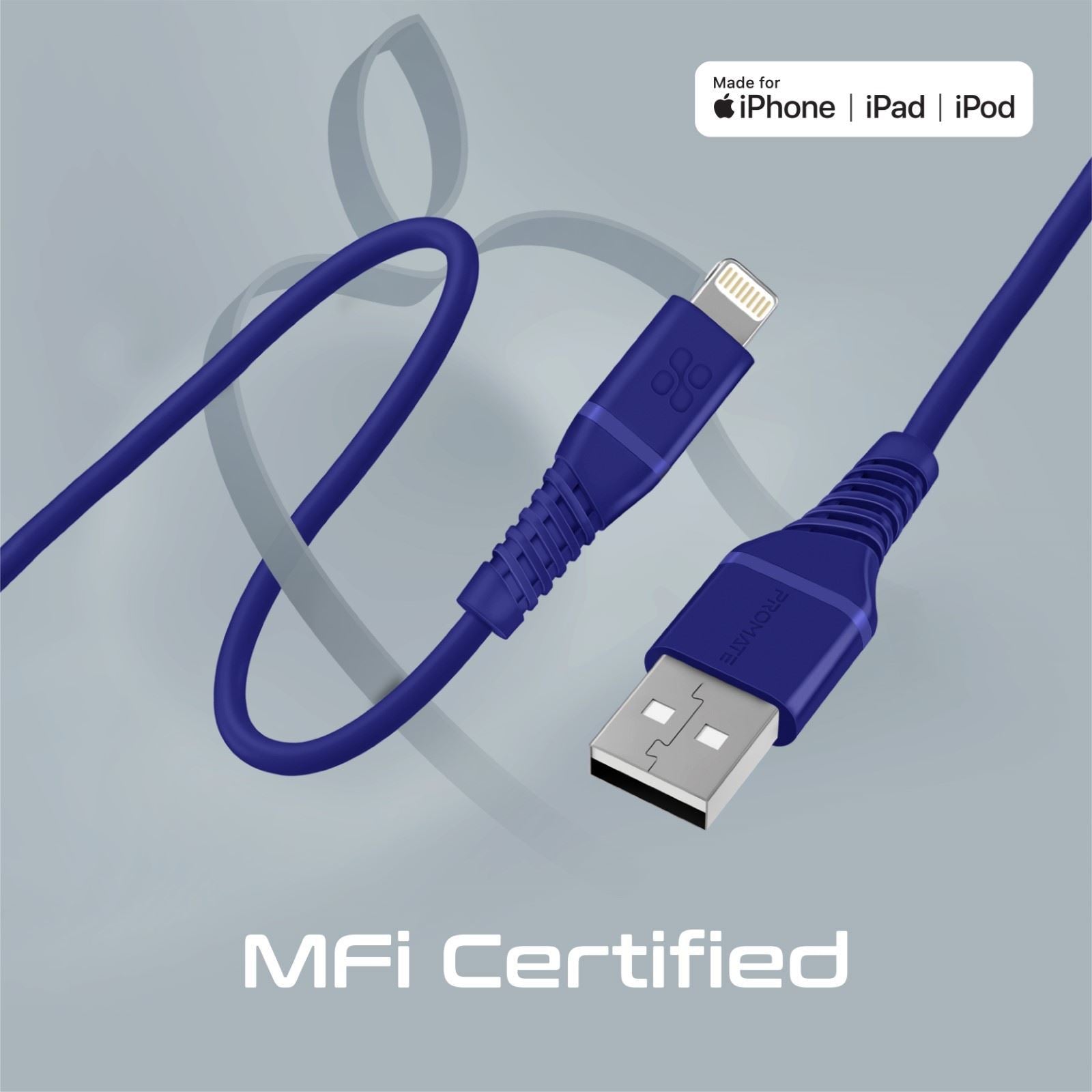 PROMATE_1.2m_MFI_Certified_USB-C_to_Lightning_Data_&_Charge_Cable._Data_Transfer_Rate_480Mbps._Total_Current_2.2A._Durable_Soft_Silicon_Cable._Tangle_Resistant_25000_Bend_Lifespan._Blue 1591