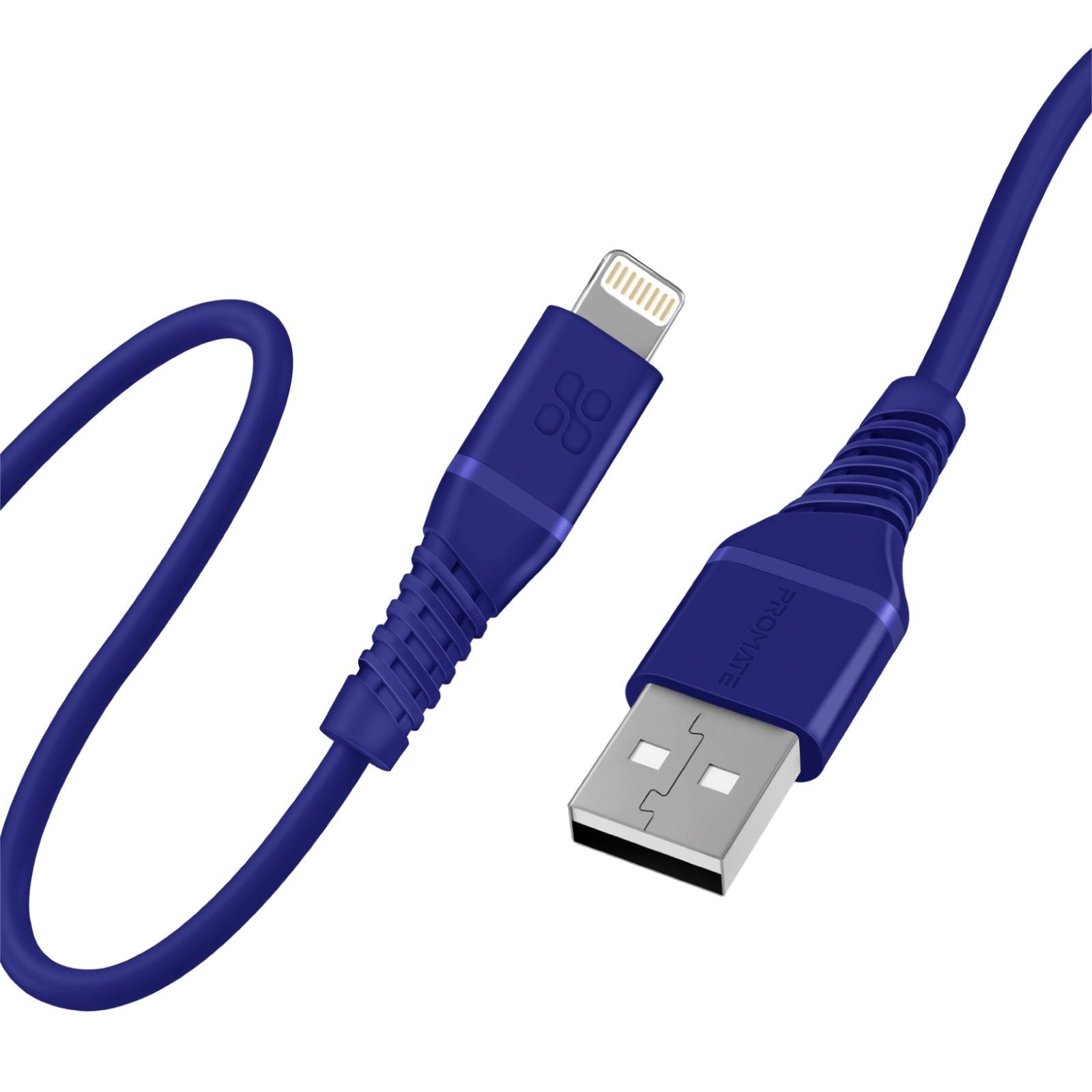 PROMATE_1.2m_MFI_Certified_USB-A_to_Lightning_Data_&_Charge_Cable._Data_Transfer_Rate_480Mbps._Total_Current_2.4A._Durable_Soft_Silicon_Cable._Tangle_Resistant_25000_Bend_Lifespan._Blue 1583