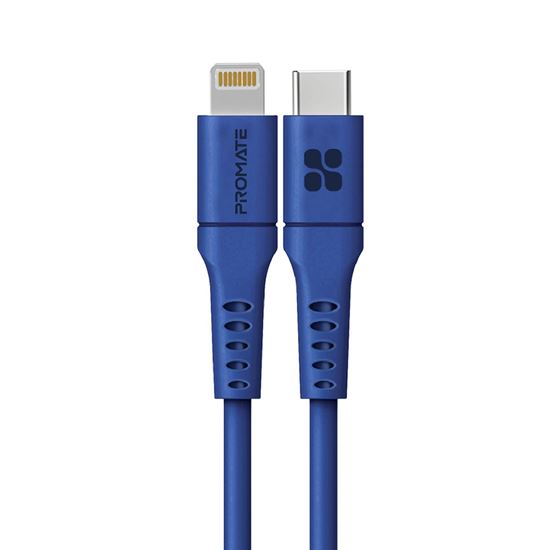 PROMATE_1.2m_20W_PD_USB-C_to_Lightning_Charge_&_Sync_Cable._For_Apple_iPhone,_iPad,_&_iPad_Mini._Soft_Touch_Silicone._Anti_Snap_Tangle_Free_Design._Blue_*Not_MFI_Certified* 1601