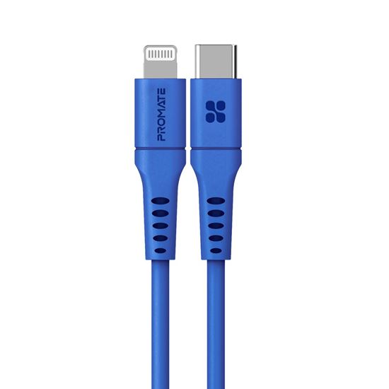 PROMATE_2m_20W_PD_USB-C_to_Lightning_Charge_&_Sync_Cable._For_Apple_iPhone,_iPad,_&_iPad_Mini._Soft_Touch_Silicone._Anti_Snap_Tangle_Free_Design._Blue_*Not_MFI_Certified* 1613