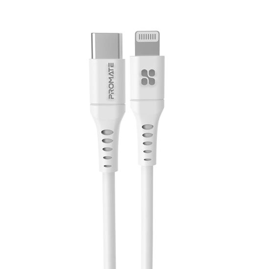 PROMATE_2m_20W_PD_USB-C_to_Lightning_Charge_&_Sync_Cable._For_Apple_iPhone,_iPad,_&_iPad_Mini._Soft_Touch_Silicone._Anti_Snap_Tangle_Free_Design._White_*Not_MFI_Certified* 1617