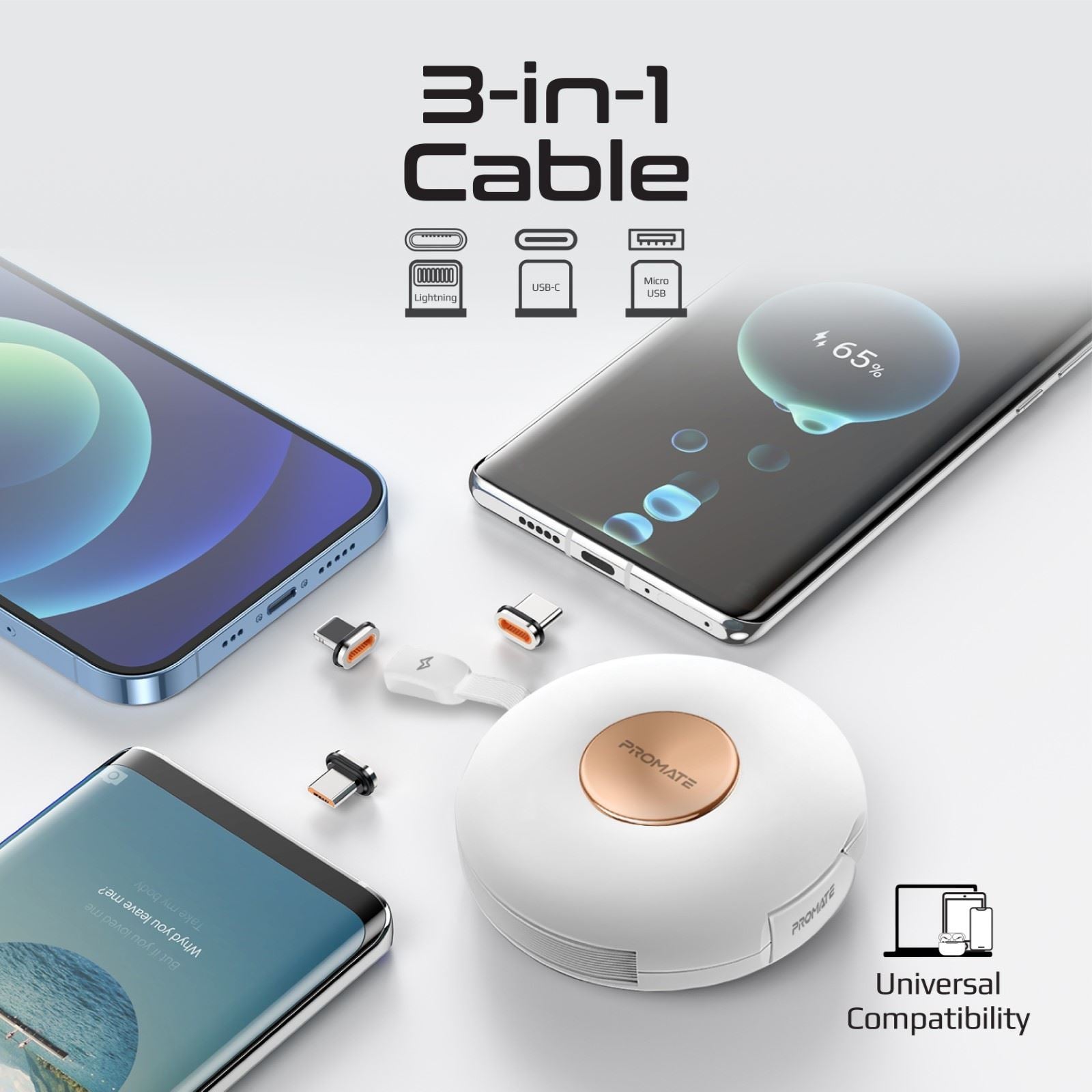 PROMATE_3in1_USB-C_Retractable_Data_&_Charge_Cable_with_Changeable_Magnetic_Connectors._Includes_USB-C_Micro-USB_&_Lightning_Connectors._Supports_60W_USB-C_&_20W_Lightning_Auto_Recoil._White_Colour 1746