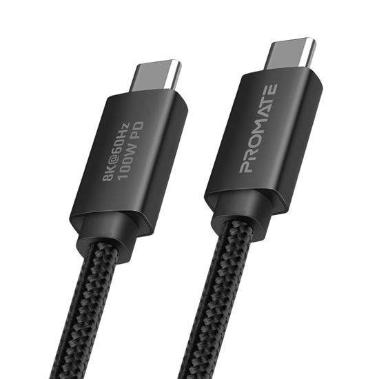 PROMATE_1m_USB-C_Thunderbolt_Cable._Supports_40Gps_&_100W_PD._Supports_Up_to_8k@60Hz,_Durable_Long-Life_Fabric_PVC._Black_Colour. 1670