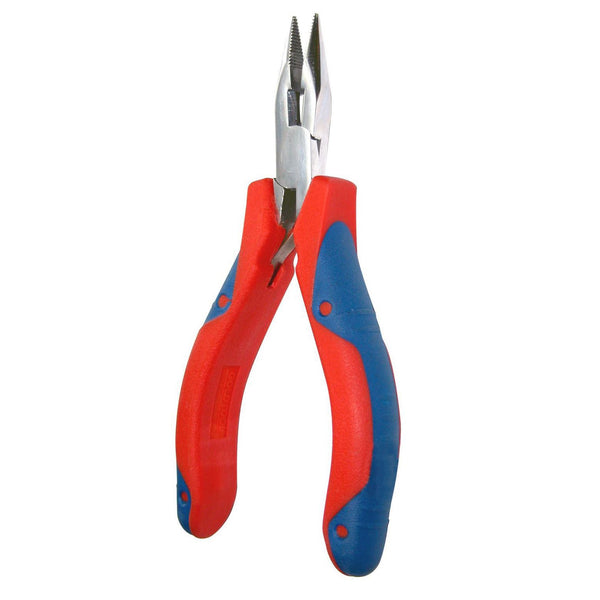 GOLDTOOL_120mm_Long_Nose_Mirror_Polished_CRV_Precision_Plier._28mm_Nose_Serrated_Jaws_with_Cutter_Double_Leaf_Springs._Rubber_Easy_Grip_Handles_for_Greater_Comfort.