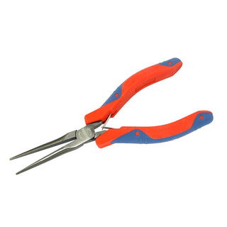 GOLDTOOL_145mm_Needle_Nose_Mirror_Polished_CRV_Precision_Plier._50mm_Smooth_Jaws_Double_Leaf_Springs._Rubber_Easy_Grip_Handles_for_Greater_Comfort._Red/Blue_Colour