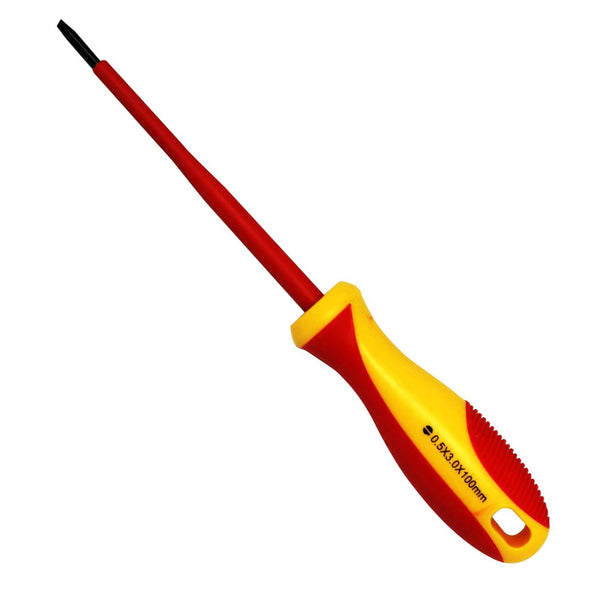 GOLDTOOL_100mm_Electrical_Insulated_VDE_Screwdriver._Tested_to_1000_Volts_AC._(0.5*3*100mm)._Yellow/Red_Colour_Handle
