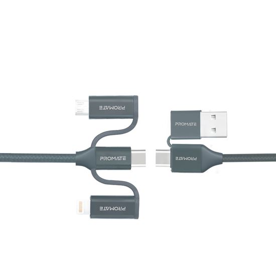 PROMATE_6-in1_Hybrid_1.2m_Multi-Connector_Cable_for_Charging_&_Data_Transfer._60W_Power_Delivery_USB-C_to_USB-C,_Micro-USB,_USB-C_Lightning_Connector._Grey_Colour. 1564