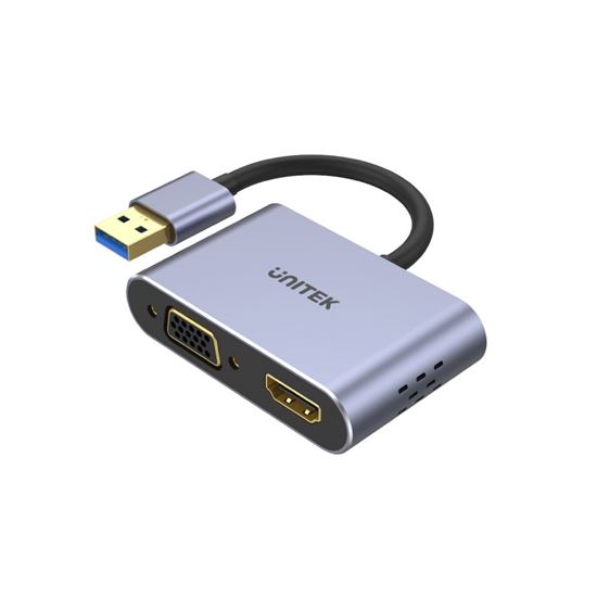 V1304A - Unitek USB-A to HDMI 2.0 & VGA Adapter with Dual Monitor Support.