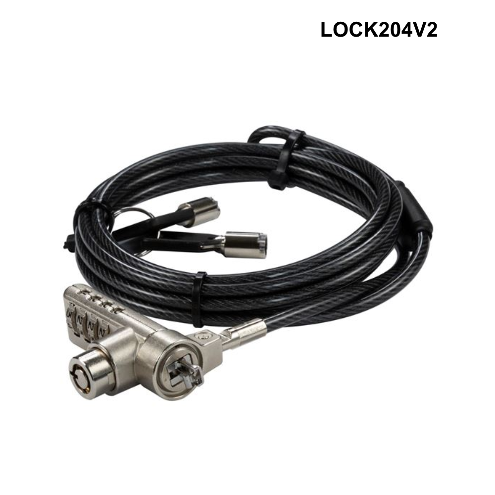 LOCK204V2 - 2m Locking Security Cable for use with Kensington Security Slot