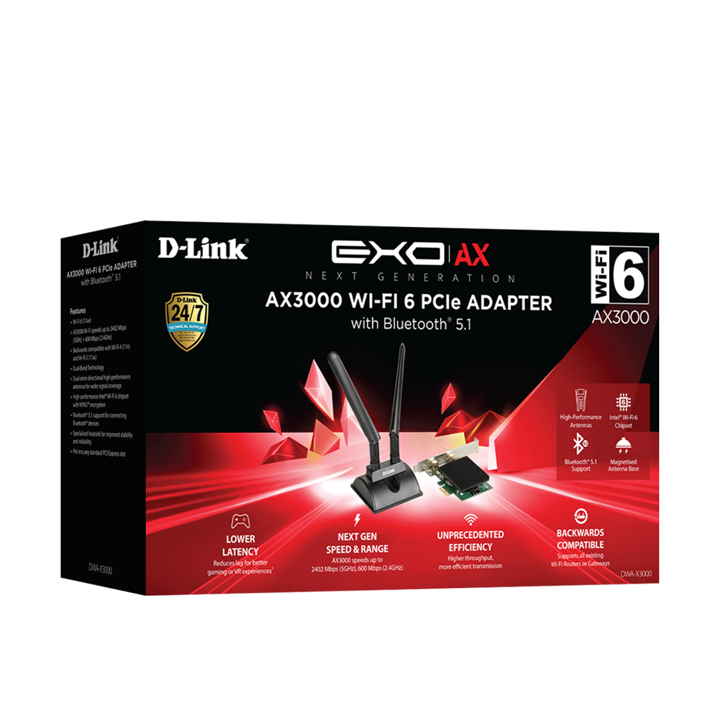 DWA-X3000 - D-Link AX3000 Wi-Fi 6 PCie Adapter with Bluetooth 5.1