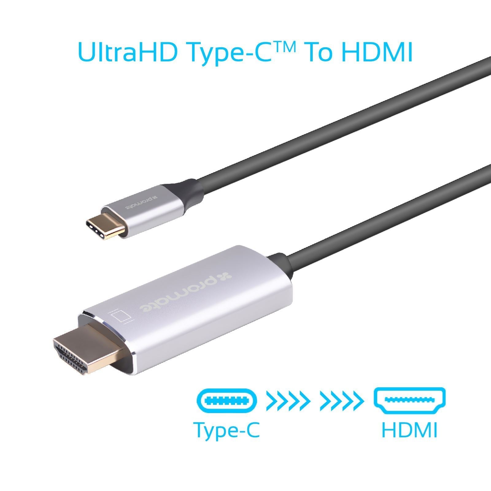 PROMATE_1.8m_4K_USB-C_to_HDMI_Cable_with_Gold_Plated_Connectors._Supports_Max_Res_up_to_4K@60Hz_(4096X2160)._Plug_&_Play._Grey_Colour. 1346