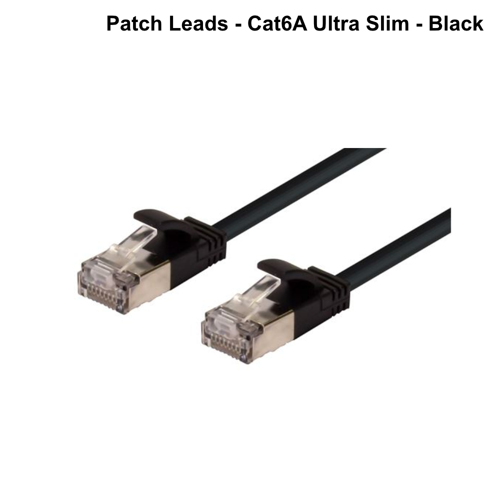 Cat6A SFTP Ultra-Slim Shielded 10G Patch Lead (34AWG) - Black - Select Length - 0.25 to 3m